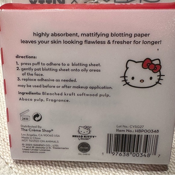 NEW Hello Kitty Mattifying Blotting Paper+Reusable Mirror Compact The Crème Shop - Picture 5 of 6